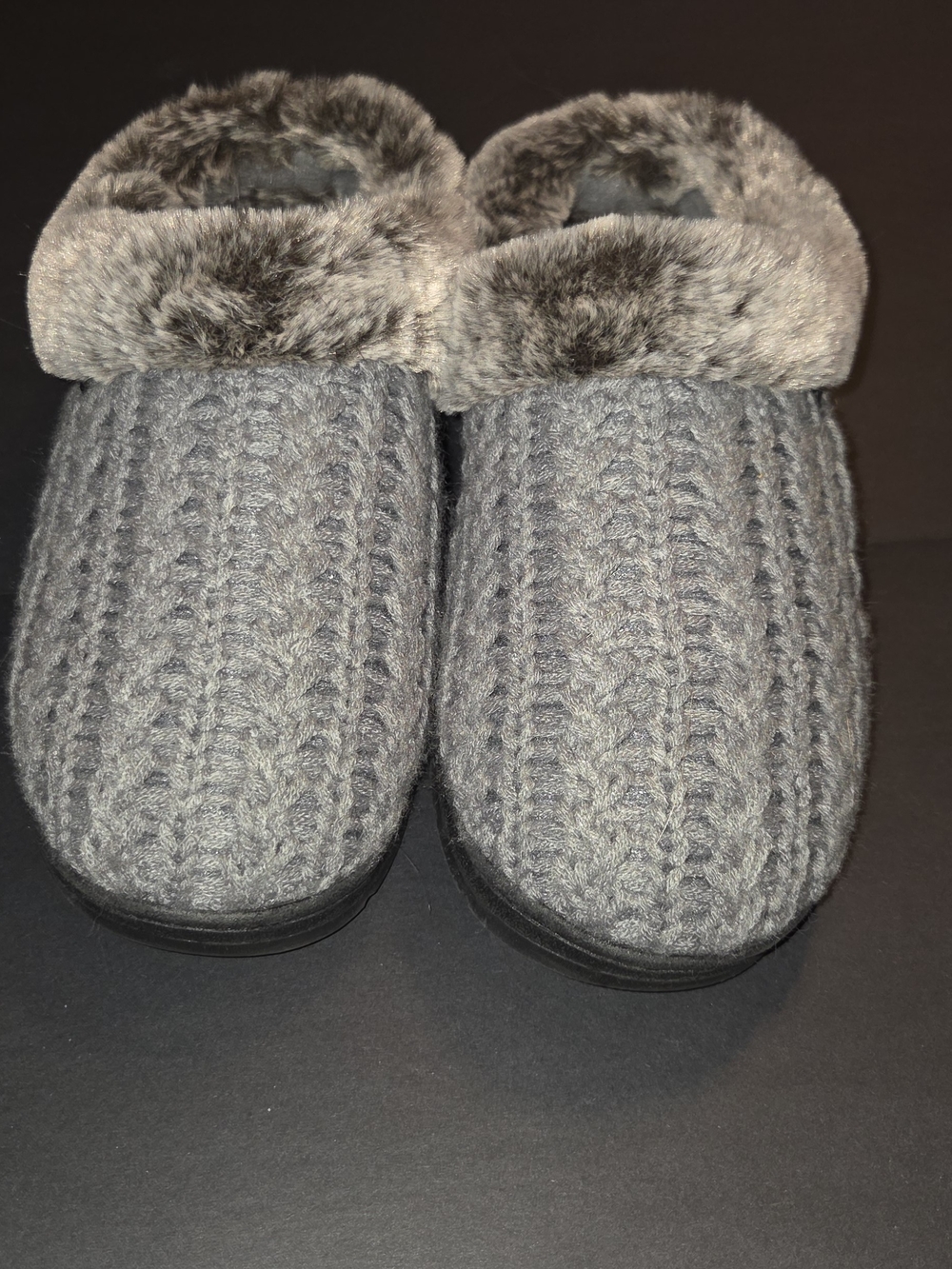 isotoner Women's Gray Knit Faux-Fur Clog Slippers